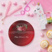 バレンタインデーヴィンテージピンクレッドローズホワイトハート ペーパープレート (パーティー)