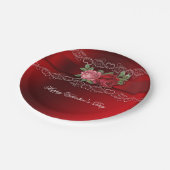 バレンタインデーヴィンテージピンクレッドローズホワイトハート ペーパープレート (アングル)