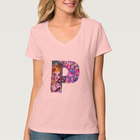 バレンタインデーヴェネチアンマスカレードモノグラムR文字 Tシャツ (正面)