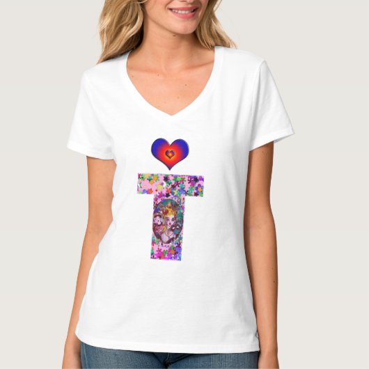 バレンタインデーヴェネチアンマスカレードモノグラムT文字 Tシャツ (正面)