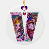 バレンタインデーヴェネチアンマスカレードモノグラムV文字 セラミックオーナメント (裏面)