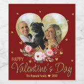 バレンタインデー写真ハート金ゴールドグリッターハート赤 ワインラベル (シングルラベル)