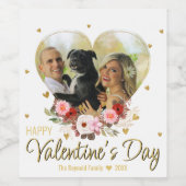 バレンタインデー写真ハート金ゴールドグリッターハート ワインラベル (シングルラベル)