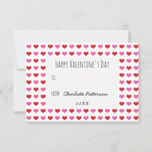 バレンタインデー写真可愛いXOハート教室 招待状 (裏面)