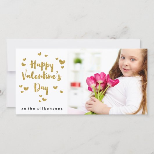バレンタインデー写真輝く金ゴールド輝くハート シーズンカード (正面)