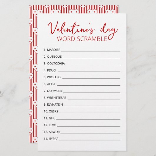 バレンタインデー単語スクランブルゲームパーティーゲーム (正面/裏面)