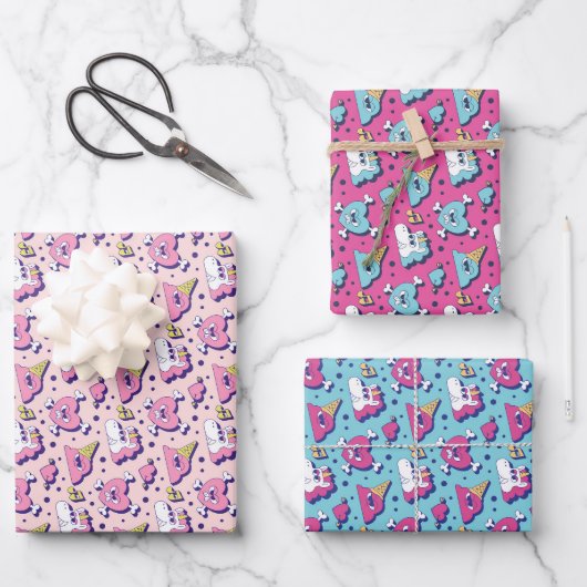 バレンタインデー反対の可愛いピンクのハート柄 ラッピングペーパーシート (正面)