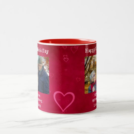 バレンタインデー夫ボーイフレンド写真かわいいカップル ツートーンマグカップ (中央)
