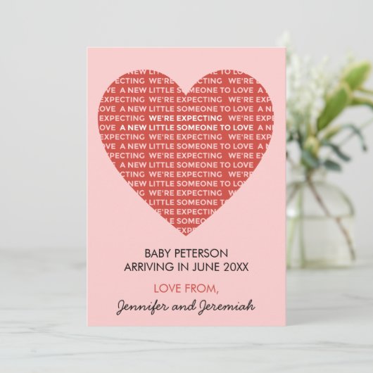 バレンタインデー妊娠のお知らせかわいいピンク赤 案内状 (スタンド正面)