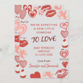 バレンタインデー妊娠の発表エンジェルグレー 案内状 (正面/裏面)