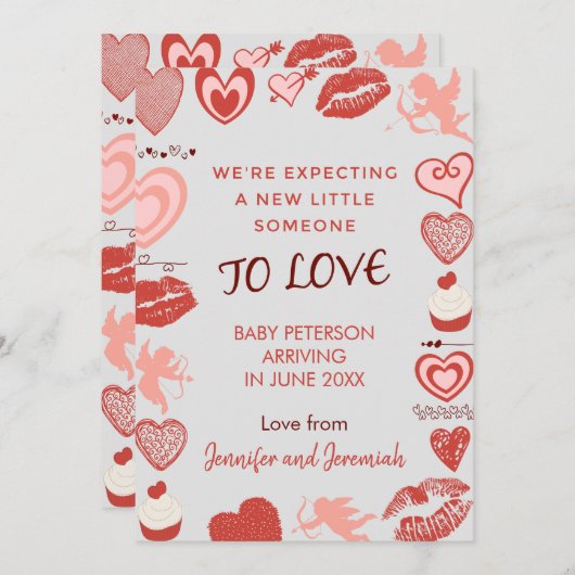 バレンタインデー妊娠の発表エンジェルグレー 案内状 (正面/裏面)