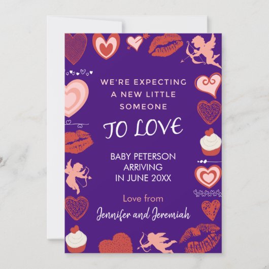 バレンタインデー妊娠の発表エンジェルパープル 案内状 (正面)