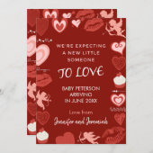 バレンタインデー妊娠の発表エンジェルレッド 案内状 (正面/裏面)