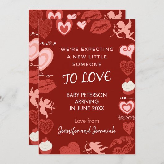 バレンタインデー妊娠の発表エンジェルレッド 案内状 (正面/裏面)