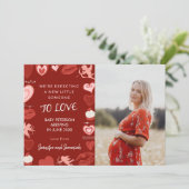 バレンタインデー妊娠の発表ハート赤 案内状 (スタンド正面)