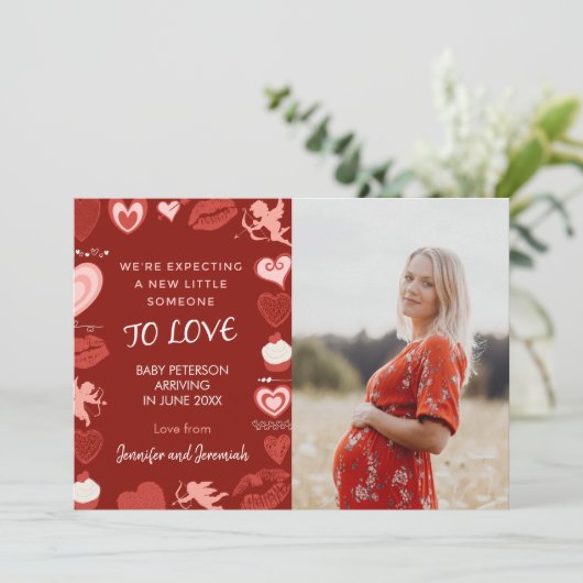 バレンタインデー妊娠の発表ハート赤 案内状 (スタンド正面)