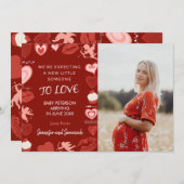 バレンタインデー妊娠の発表ハート赤 案内状 (正面/裏面)