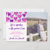 バレンタインデー妊娠の発表ピンク紫 案内状 (正面)