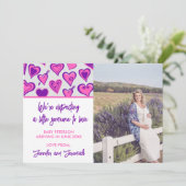 バレンタインデー妊娠の発表ピンク紫 案内状 (スタンド正面)