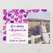 バレンタインデー妊娠の発表ピンク紫 案内状 (正面/裏面)
