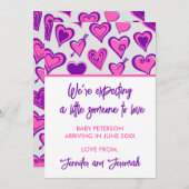 バレンタインデー妊娠の発表ピンク・スウィート 案内状 (正面/裏面)