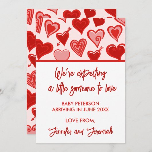 バレンタインデー妊娠の発表red sweet 案内状 (正面/裏面)