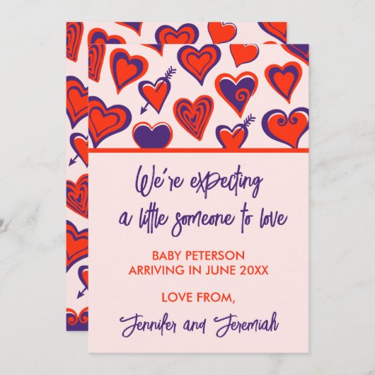 バレンタインデー妊娠発表かわいい甘い 案内状 (正面/裏面)