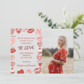 バレンタインデー妊娠発表カード灰色 案内状 (スタンド正面)