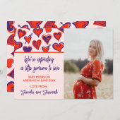 バレンタインデー妊娠発表カード赤 案内状 (正面/裏面)