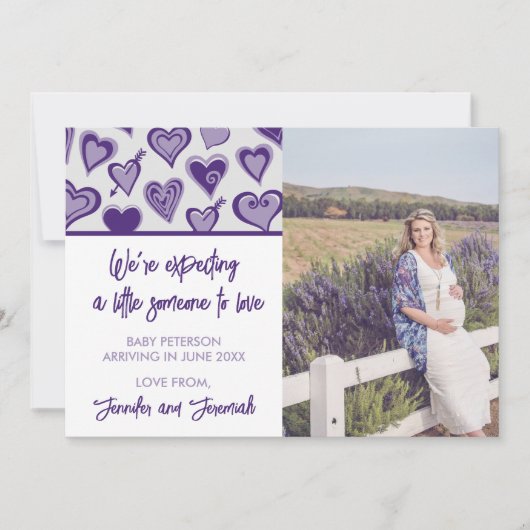 バレンタインデー妊娠発表カード（紫） 案内状 (正面)
