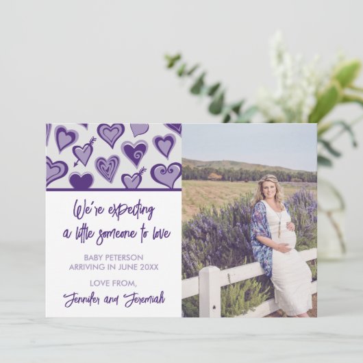 バレンタインデー妊娠発表カード（紫） 案内状 (スタンド正面)