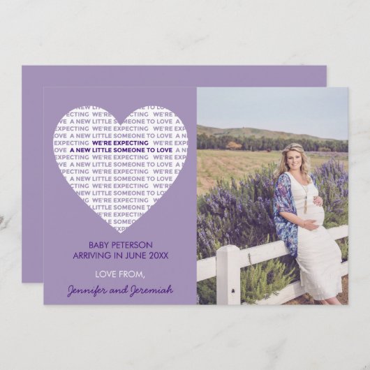 バレンタインデー妊娠発表タイポグラフィ 案内状 (正面/裏面)