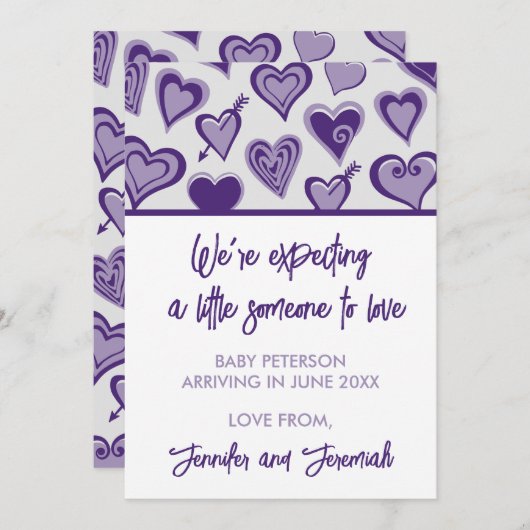 バレンタインデー妊娠発表ハート甘い 案内状 (正面/裏面)