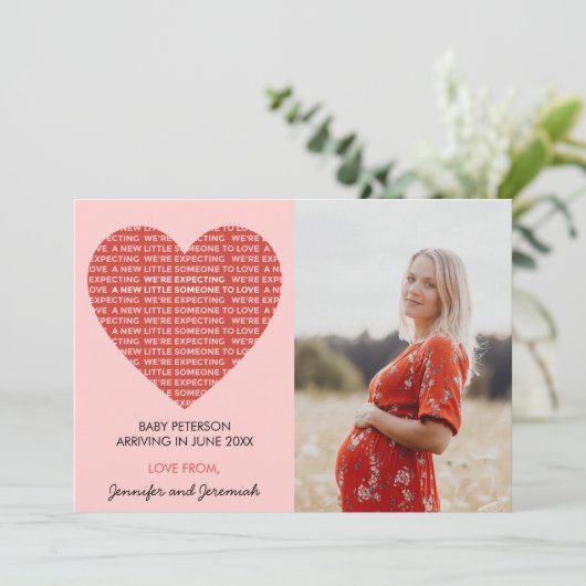 バレンタインデー妊娠発表赤ピンク 案内状 (スタンド正面)