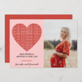 バレンタインデー妊娠発表赤ピンク 案内状 (正面/裏面)