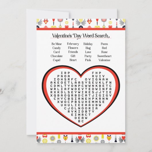 バレンタインデー家族の子供の印刷可能な単語検索 シーズンカード (正面)