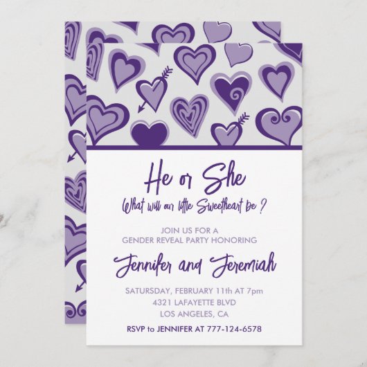 バレンタインデー性別が恋人のかわいいハートを明かす 招待状 (正面/裏面)