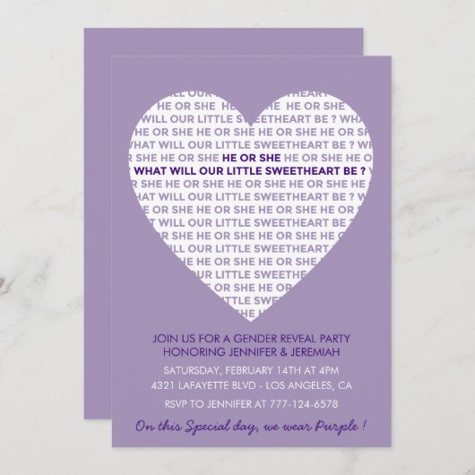 バレンタインデー性別によるバレンタインの招待を明らかにする 招待状 (正面/裏面)