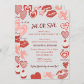 バレンタインデー性別による招待ハートグレー 招待状 (正面/裏面)