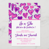 バレンタインデー性別は甘い紫色のピンクを明らかにする 招待状 (正面/裏面)