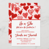 バレンタインデー性別は甘い赤いピンクを明らかにする 招待状 (正面/裏面)