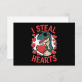 バレンタインデー恐竜I盗むハート愛Tレックス サンキューカード (正面/裏面)