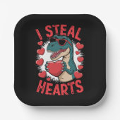 バレンタインデー恐竜I盗むハート愛Tレックス ペーパープレート (正面)