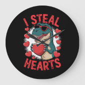 バレンタインデー恐竜I盗むハート愛Tレックス ラージ壁時計 (正面)