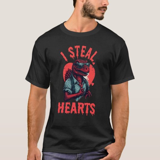 バレンタインデー恐竜I盗むハート男の子L Tシャツ (正面)