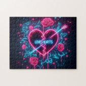バレンタインデー愛がネオンを痛めるハート ジグソーパズル (横)