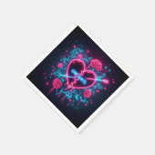 バレンタインデー愛がネオンを痛めるハート スタンダードカクテルナプキン (角)