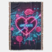 バレンタインデー愛がネオンを痛めるハート スローブランケット (正面縦)