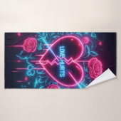 バレンタインデー愛がネオンを痛めるハート バスタオル (バスタオル)