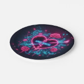 バレンタインデー愛がネオンを痛めるハート ペーパープレート (アングル)